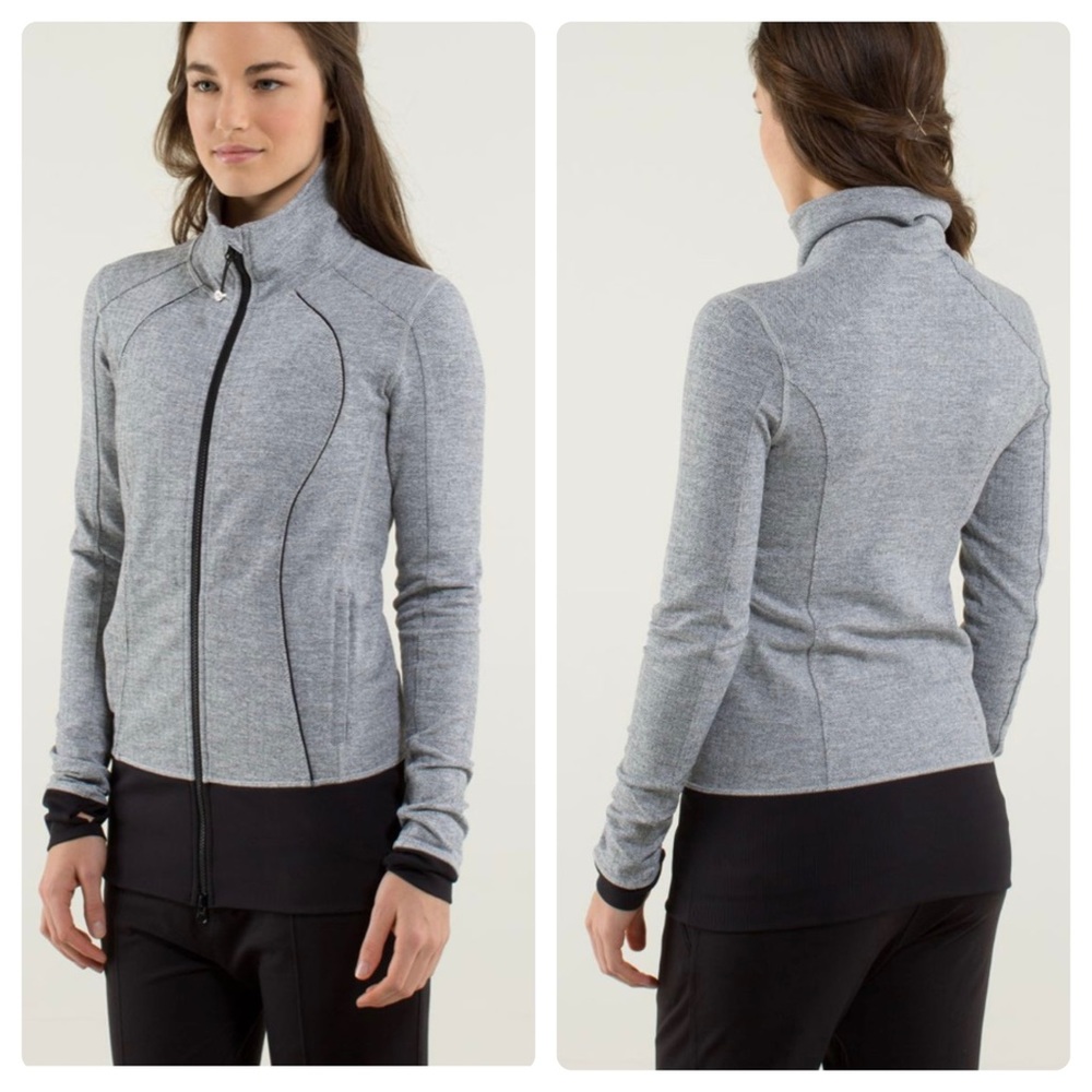 Lululemon Nice Asana Jacket Herringbone Black Full Zip Lightweight Unlined SZ 8